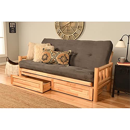 Kodiak Furniture Lodge Storage Futon with Suede Fabric Mattress in Natural/Gray