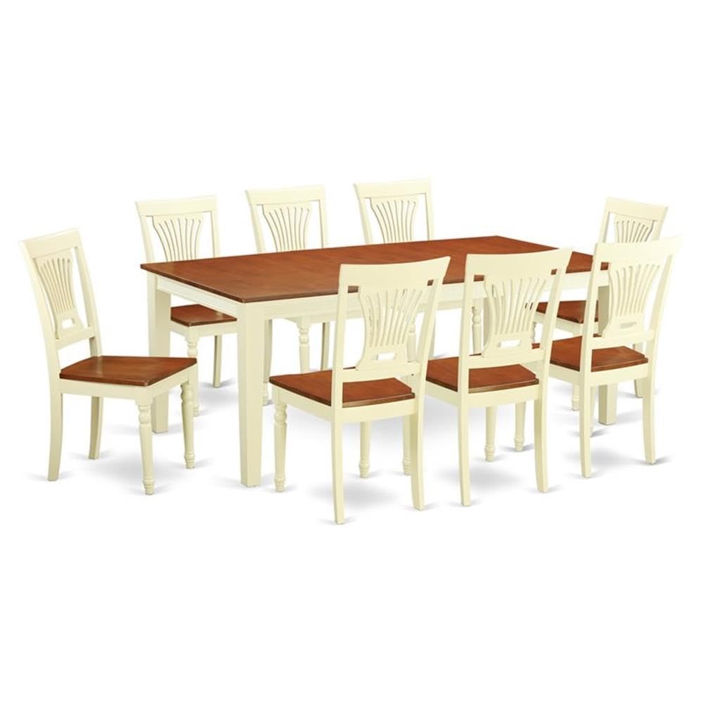 East West Furniture QUPL9-WHI-W 9 Piece Modern Dining Table Set Includes a Rectangle Wooden Table with Butterfly Leaf and 8 Kitchen Dining Chairs, 40x78 Inch, Buttermilk & Cherry