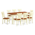 East West Furniture QUPL9-WHI-W 9 Piece Modern Dining Table Set Includes a Rectangle Wooden Table with Butterfly Leaf and 8 Kitchen Dining Chairs, 40x78 Inch, Buttermilk & Cherry