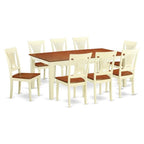 East West Furniture QUPL9-WHI-W 9 Piece Modern Dining Table Set Includes a Rectangle Wooden Table with Butterfly Leaf and 8 Kitchen Dining Chairs, 40x78 Inch, Buttermilk & Cherry