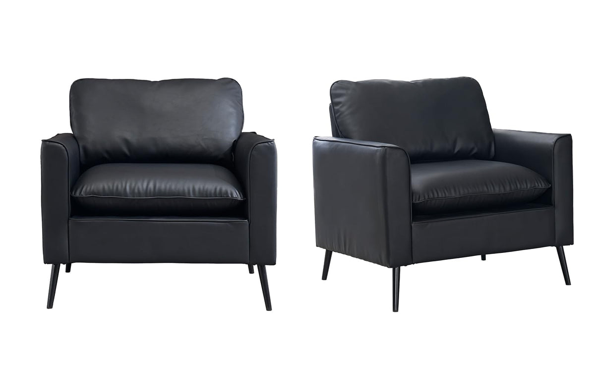 Okeysen Modern Leather Chair Set Of 2, Oversized Arm Chair For Living Room, Mid-Century Accent Chair For Bedroom Comfy, Upholste