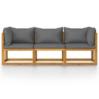 vidaXL Solid Acacia Wood 3-Seater Patio Sofa with Cushions, Dark Gray Fabric, Rustic Charm, Adjustable and Comfortable Outdoor Lounge Set