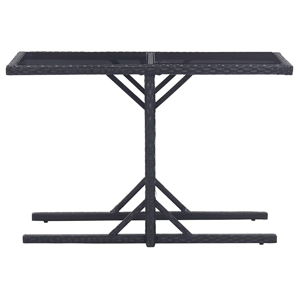 vidaXL- Black Patio Table - Poly Rattan - Glass Top - Weather Resistant - Easy Assembly - 43.3"x20.9"x28.3"