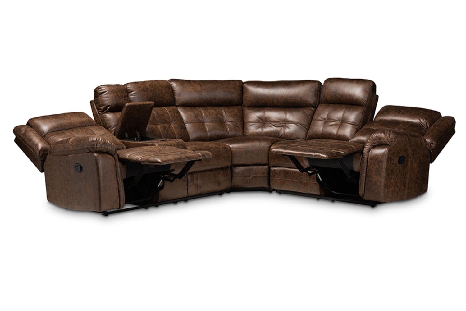 Baxton Studio Vesa Modern and Contemporary Brown Leather-Like Fabric Upholstered 6-Piece Sectional Recliner Sofa with 2 Reclining Seats