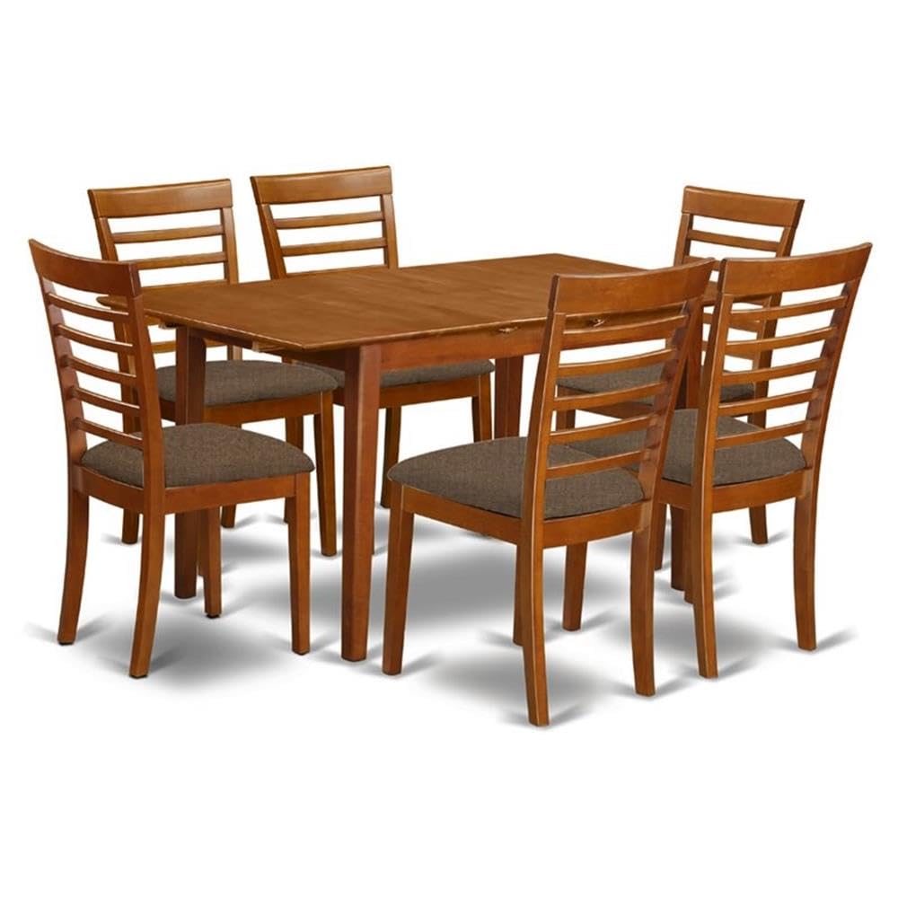 East West Furniture PSML7-SBR-C 7 Piece Modern Dining Set Consist of a Rectangle Wooden Table with Butterfly Leaf and 6 Linen Fabric Upholstered Chairs, 32x60 Inch