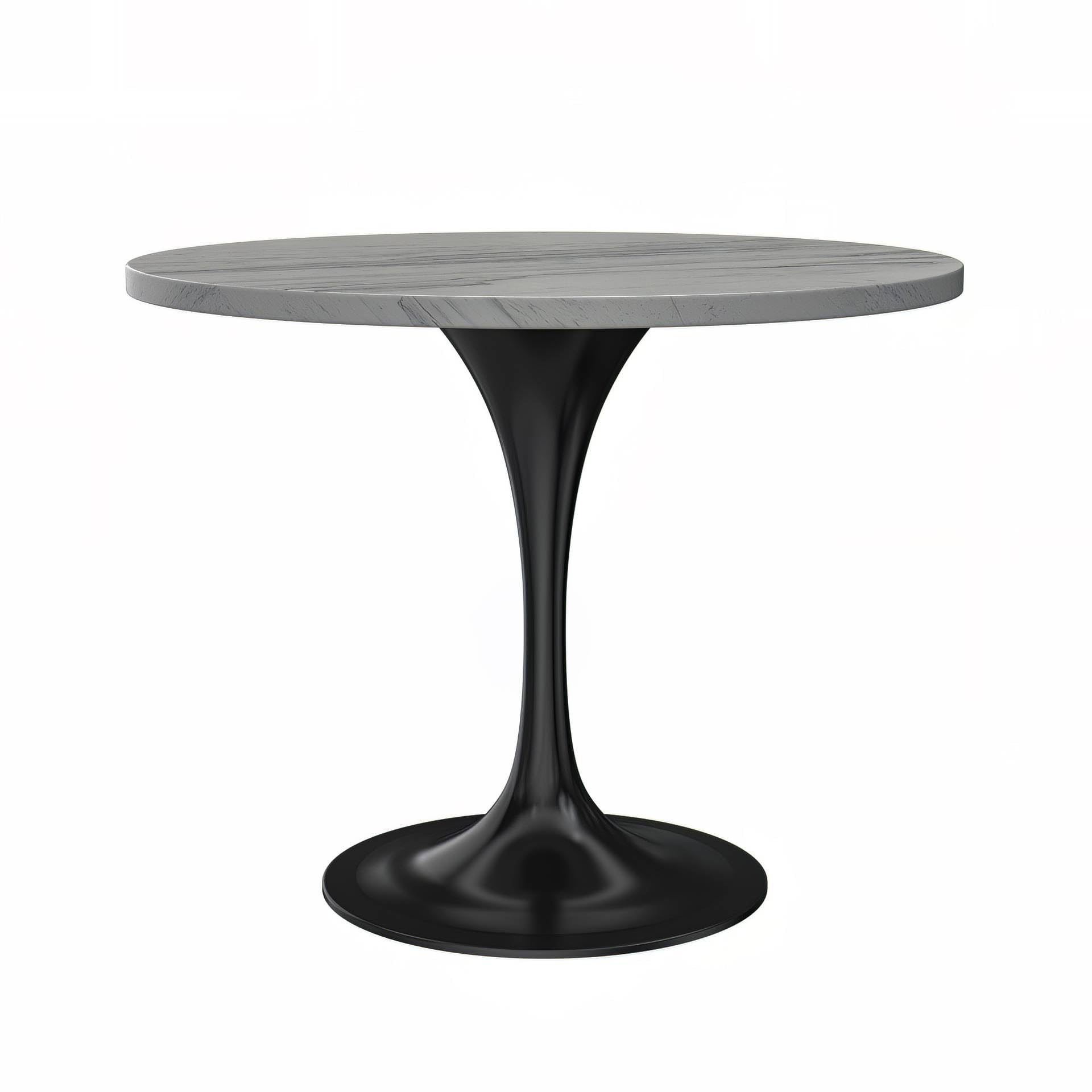 Verve 36 Round Dining Table, Black Base with Laminated White Marbleized Top