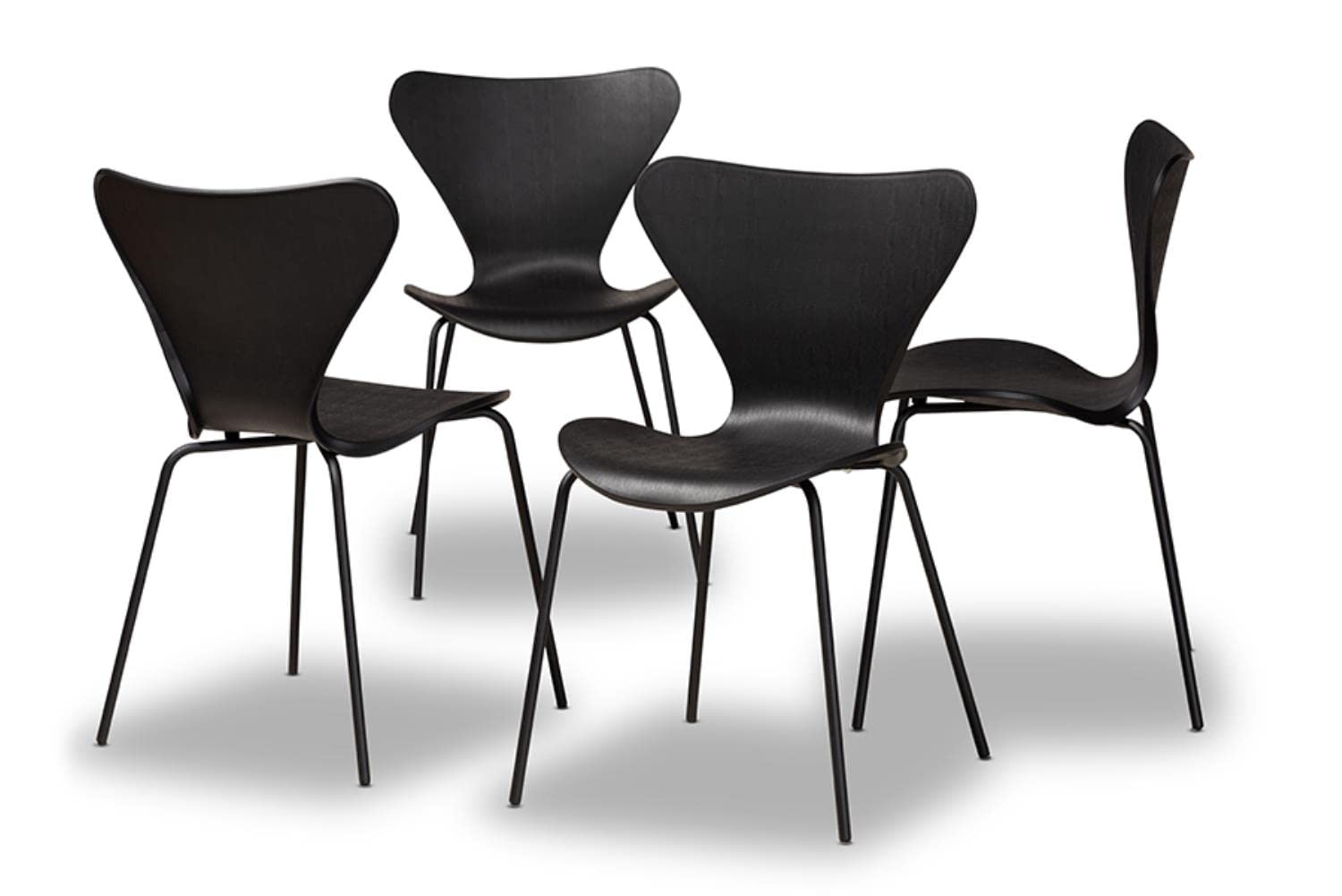 Baxton Studio Jaden Modern and Contemporary Black Plastic and Black Metal 4-Piece Dining Chair Set