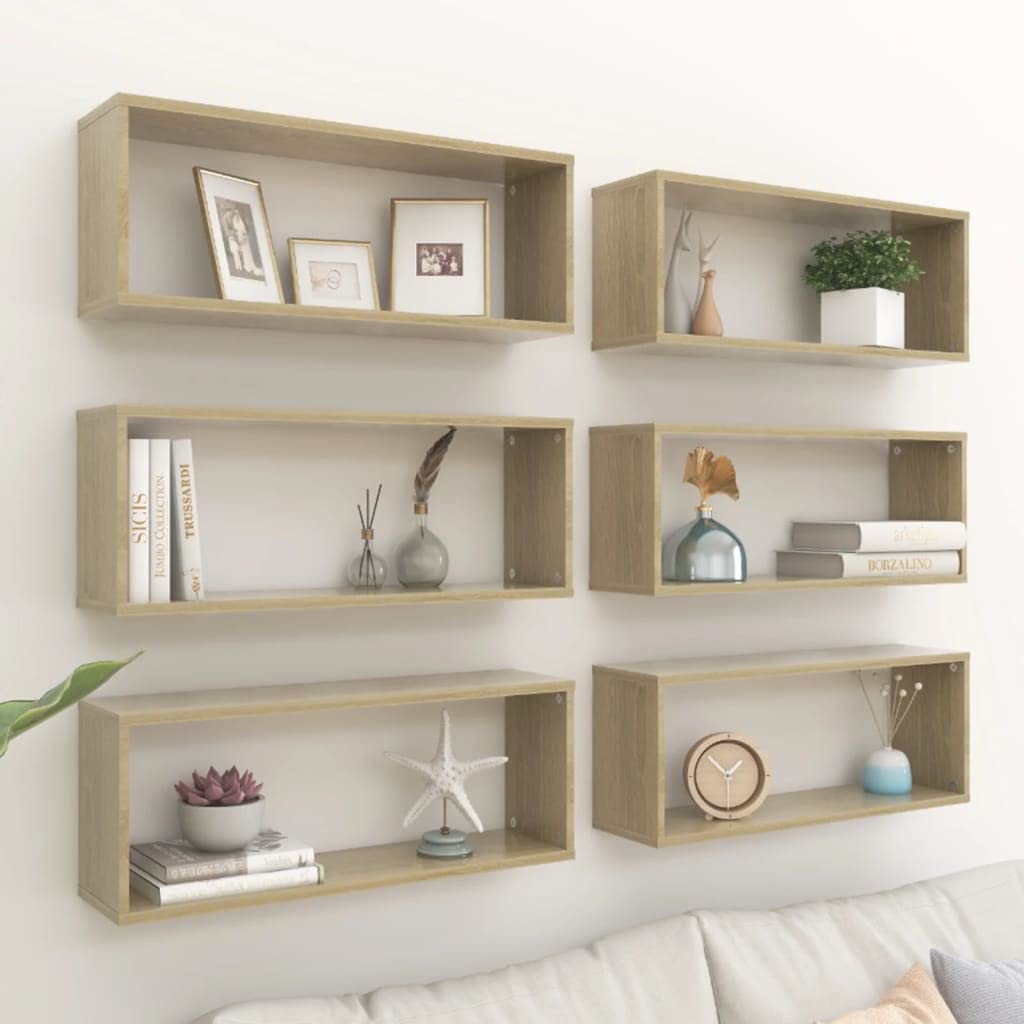vidaXL Wall Cube Shelves 6 pcs Sonoma Oak 23.6&quot;x5.9&quot;x9.1&quot; Engineered Wood