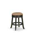 East West Furniture Dvs024-112 Devers Counter Stool Bar Chair - Round Shape Brown Roast Pu Leather Upholstered Pub Height Backless Chairs, 24 Inch Height, Black