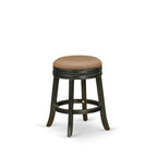 East West Furniture Dvs024-112 Devers Counter Stool Bar Chair - Round Shape Brown Roast Pu Leather Upholstered Pub Height Backless Chairs, 24 Inch Height, Black
