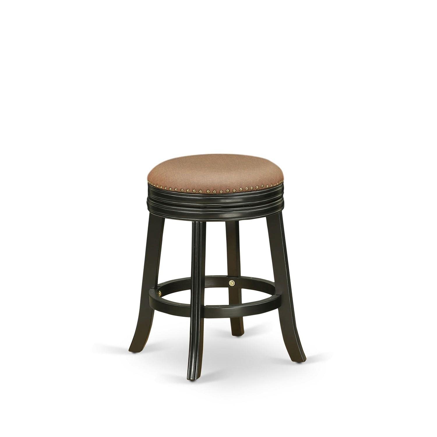 East West Furniture Dvs024-112 Devers Counter Stool Bar Chair - Round Shape Brown Roast Pu Leather Upholstered Pub Height Backless Chairs, 24 Inch Height, Black