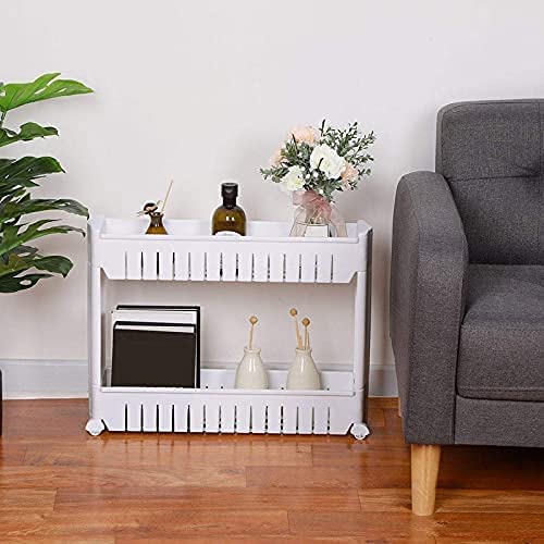 Navrang 2 Layer Slide Storage Organizer Slim Rack With Wheels For Easy Movement | Unbreakable Plastic, White