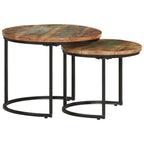 vidaXL Solid Reclaimed Wood Nesting Tables ?Handmade Round End Tables in Mixed Color Finish ?Unique, Space-Saving, and Versatile Furniture Pieces