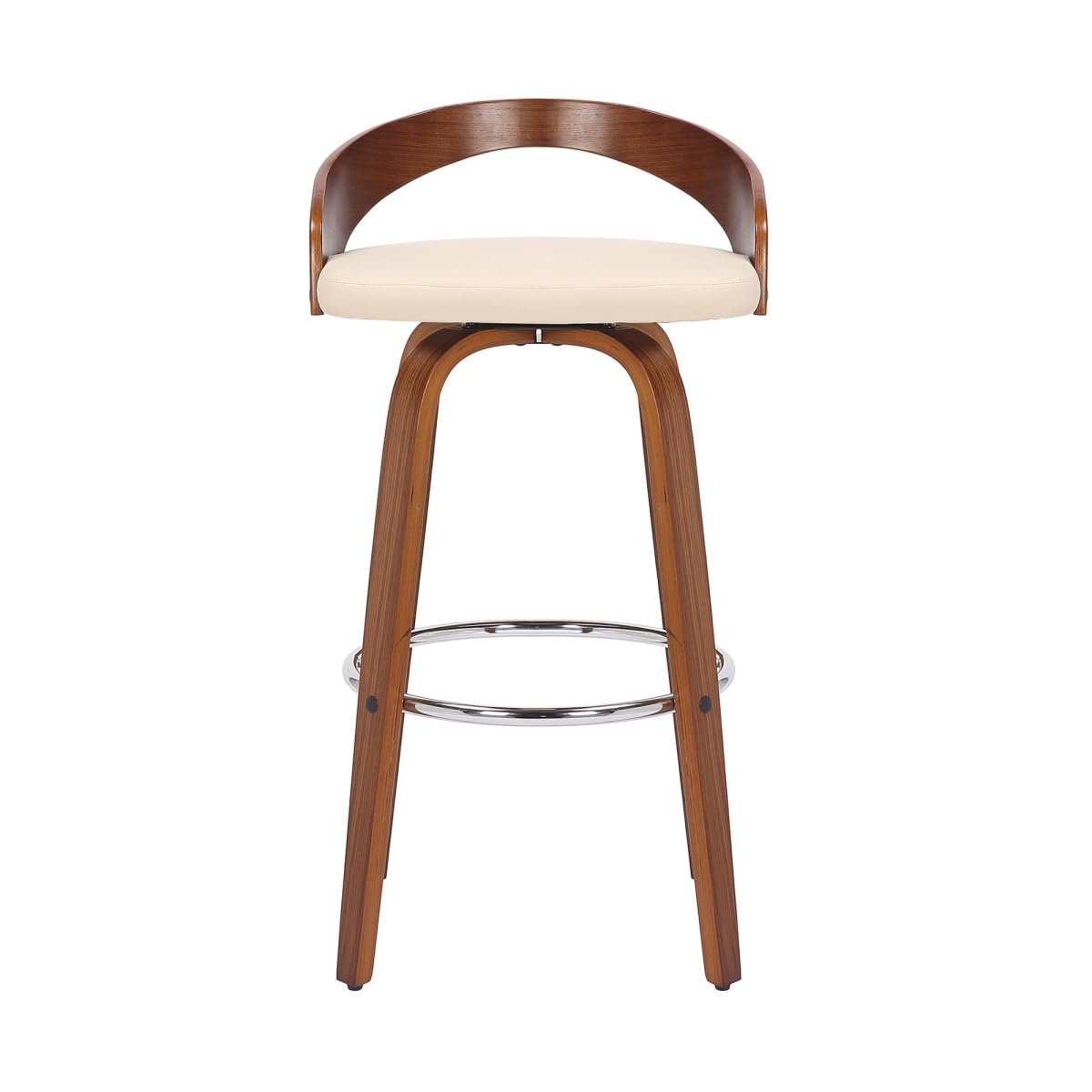 HomeRoots 476860 30 in. Faux Leather & Solid Wood Swivel Low Back Bar Height Bar Chair with Footrest Cream & Brown