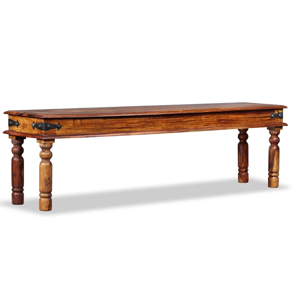 vidaXL Handmade Castle Bench in Solid Sheesham Wood with a Honey Finish - Classic Bench for End of Bed or Entryway, 63&quot; x 13.8&quot; x 17.7&quot;
