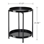 Danpinera 2-Tier Round Side Table, Metal End Table With Removable Tray, Small Outdoor Table Folding Accent Table, Anti-Rust Black Nightstand For Bedroom Balcony Patio (Black)