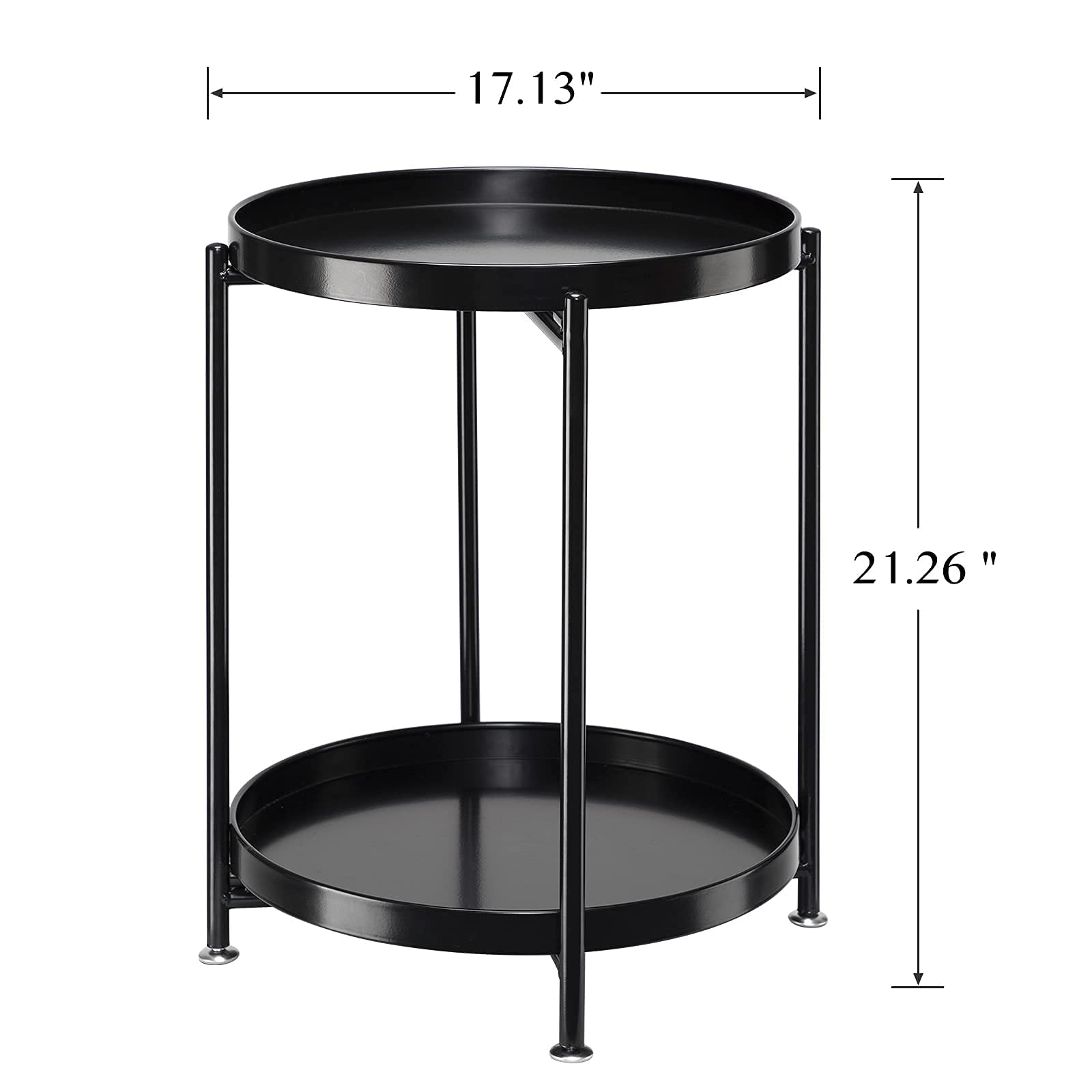 Danpinera 2-Tier Round Side Table, Metal End Table With Removable Tray, Small Outdoor Table Folding Accent Table, Anti-Rust Black Nightstand For Bedroom Balcony Patio (Black)