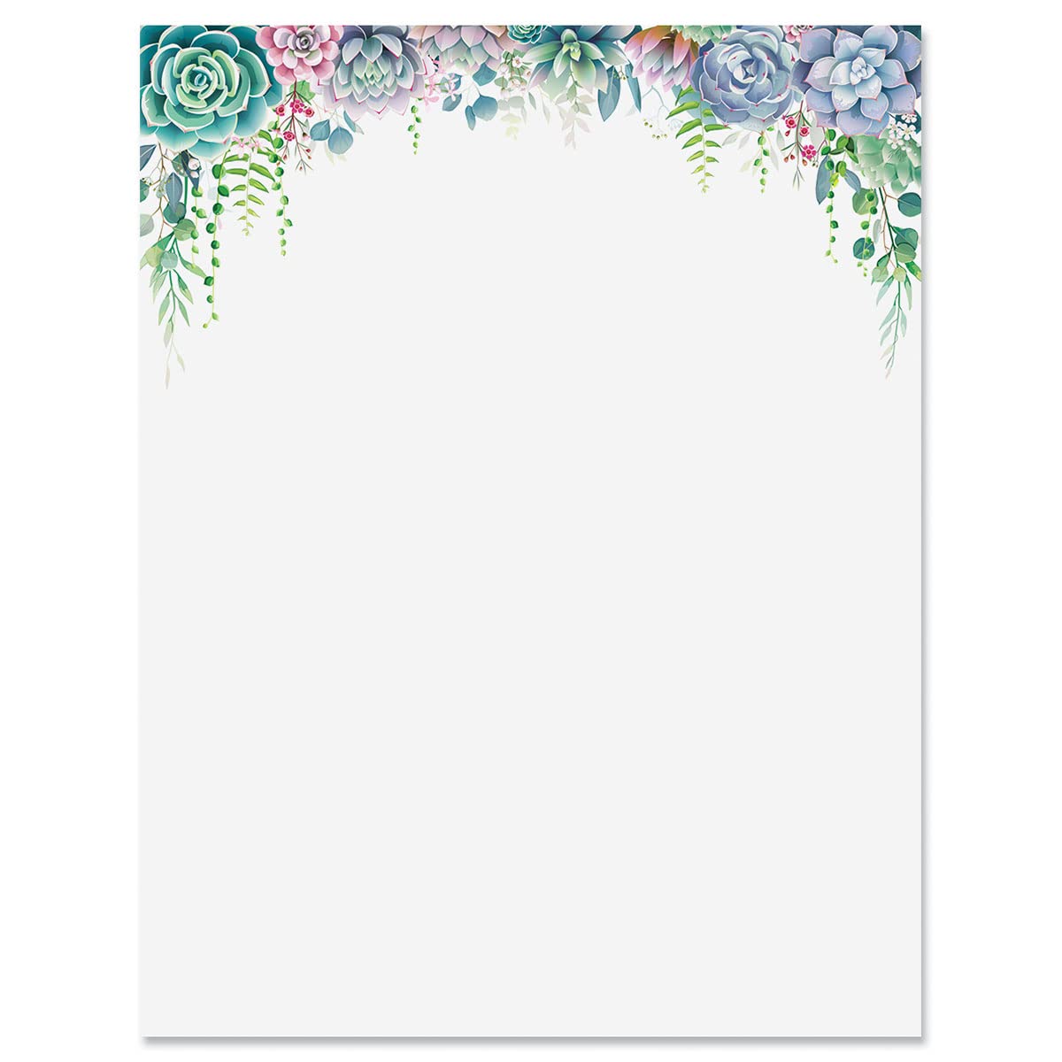 Current Succulent Floral Letter Paper - Spring Stationery Papers With Decorative Succulent Flowers Border, Printable Holiday, We