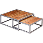 vidaXL Solid Acacia Wood Coffee Table Set, Versatile Living Room Tables with Strong Steel Legs, Handmade Wooden Furniture with Unique Design, Includes 2 Tables