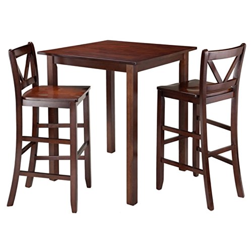 Elegant 3-Pc Parkland Pub Table Set | Walnut Finish | Seats 4 | Kitchen & Dining | Solid Wood | Easy Assembly | Dimensions: 33.86" W x 33.86" D x 38.98" H