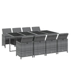 vidaXL Patio Dining Set 9 Piece with Cushions Garden Outdoor Lawn Yard Terrace Balcony Table and Chair Seat Seating Furniture Poly Rattan Gray