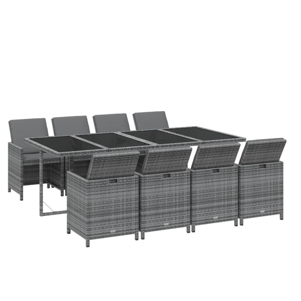 vidaXL Patio Dining Set 9 Piece with Cushions Garden Outdoor Lawn Yard Terrace Balcony Table and Chair Seat Seating Furniture Poly Rattan Gray