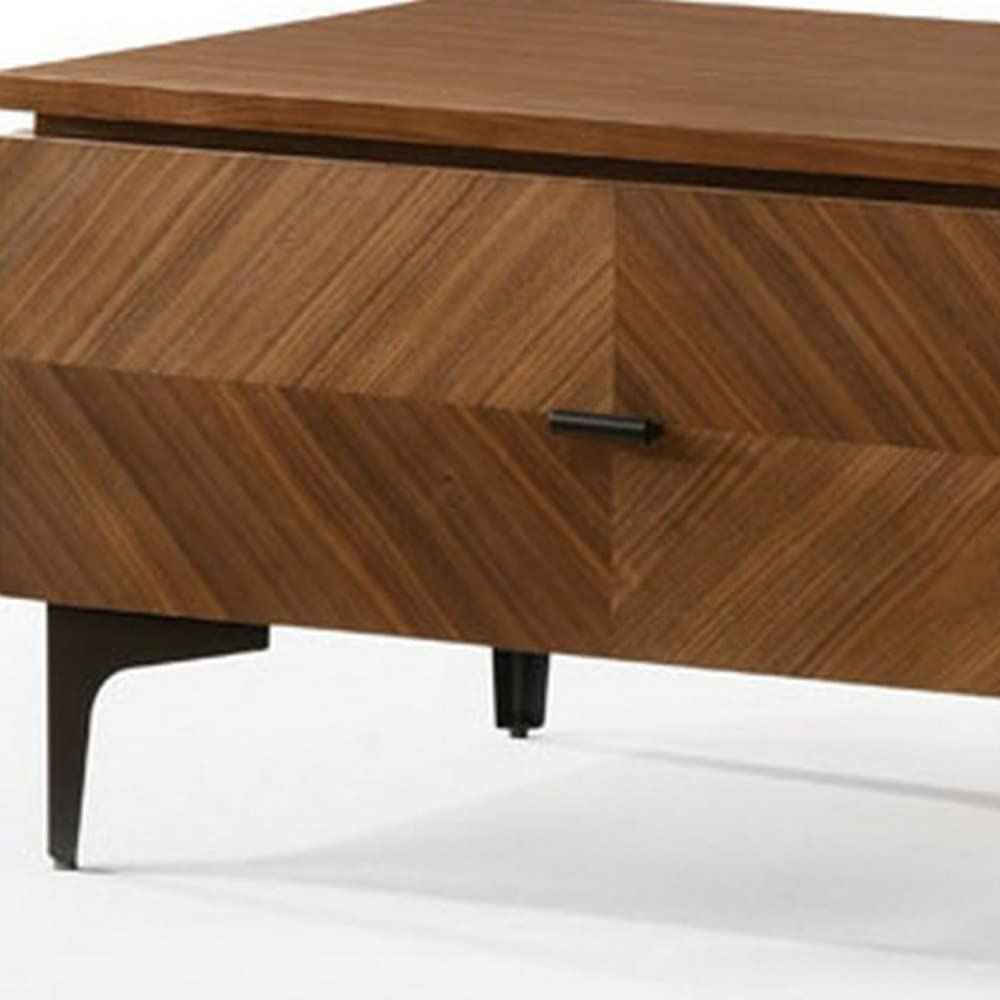 HomeRoots Mid Century Walnut Nightstand with Two Drawers