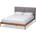 Baxton Studio Aveneil Mid-Century Modern Grey Fabric Upholstered Walnut Finished King Size Platform Bed