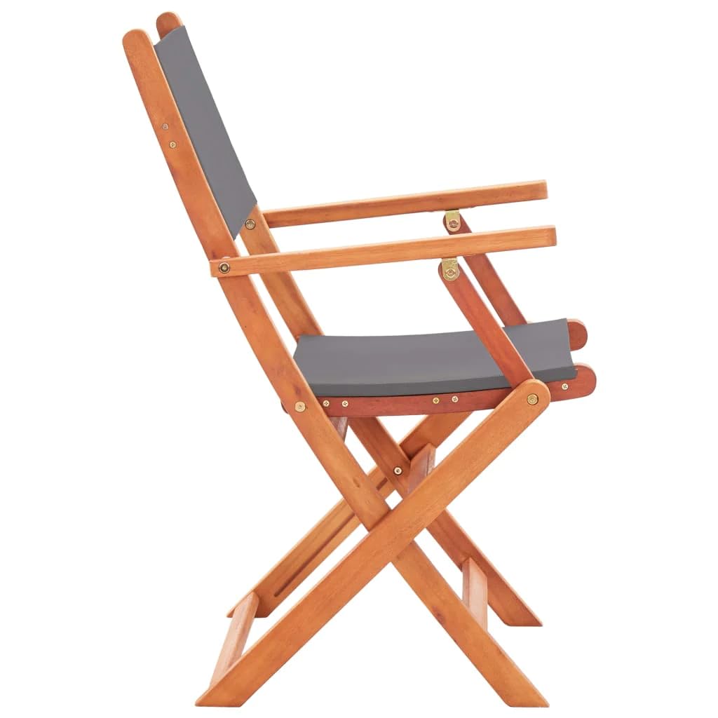 vidaXL Folding Patio Chairs 2 pcs Gray Solid Wood Eucalyptus and Textilene