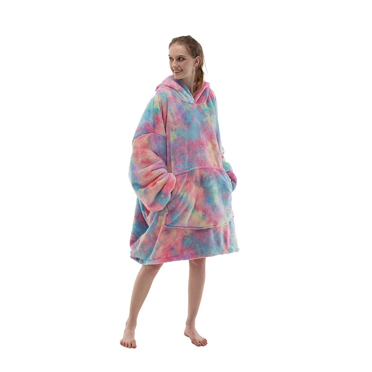 Cosusket Adult Hoodie Wearable Blanket, Tie Dye Super Cozy Warm And Oversized Sherpa Blanket Hooded For Women