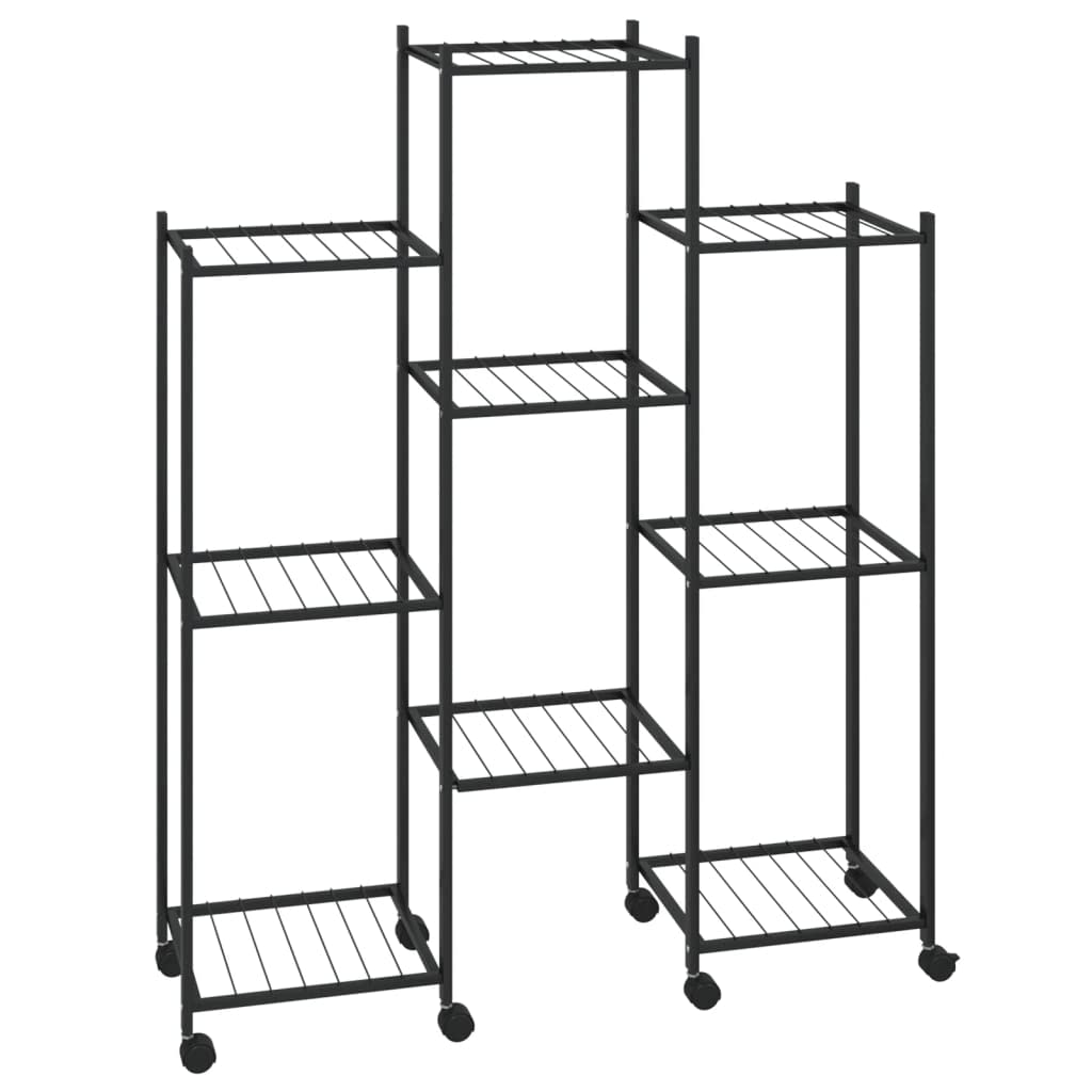 vidaXL Corner Plant Shelf - Black Iron Flower Stand with Wheels, Flexible and Versatile Design for Household Use, Easy Assembly 