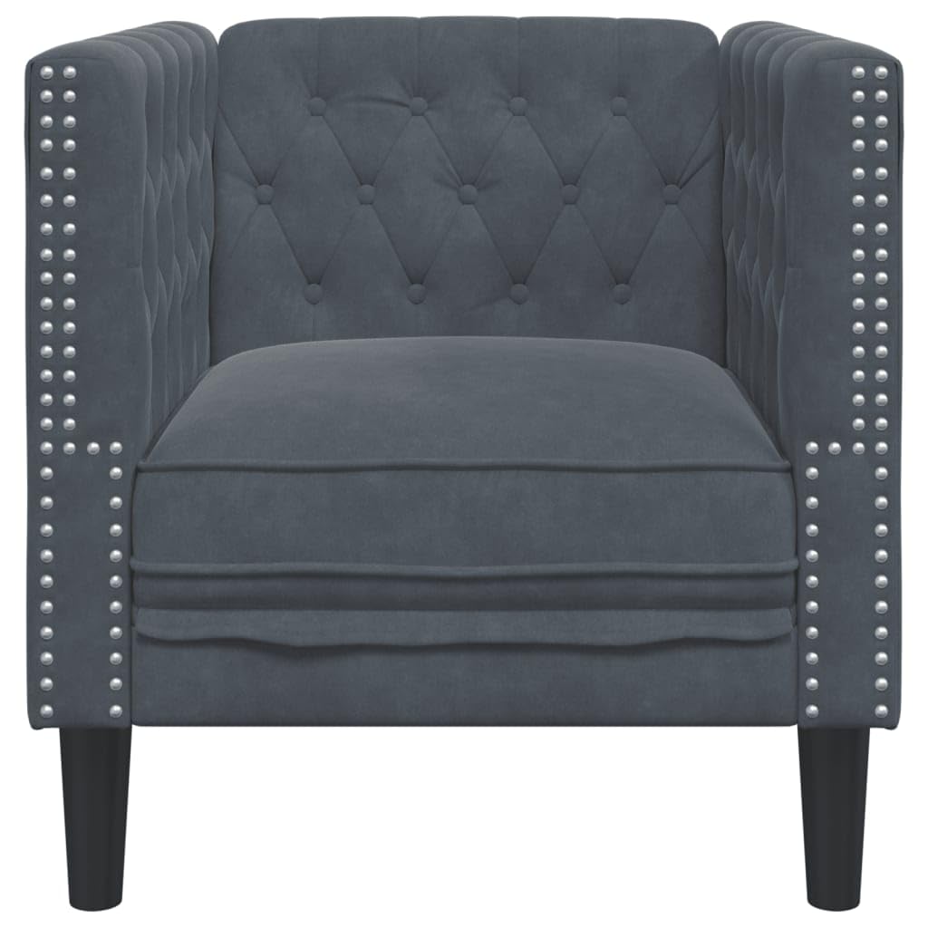 Chesterfield Sofa Chair Dark Grey Velvet vidaXL - 1-Seater, Button-Tufted, Thickly Padded, Solid Wood Frame