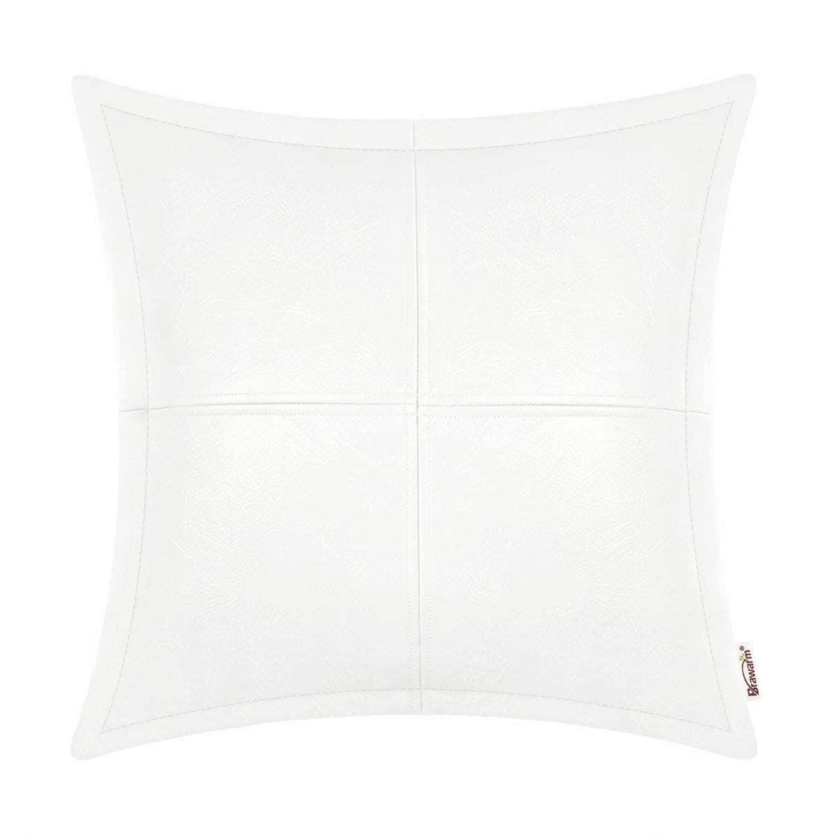 Brawarm White Leather Throw Pillow 22 X 22 Inches, Faux Leather Pillow Cover With Piping, Hand Stitched Leather Decorative Throw