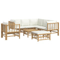 vidaXL 8-Piece Bamboo Outdoor Patio Lounge Set with Cream White Cushions - Backrest, Armrest, and Cushions Included, Ideal for G