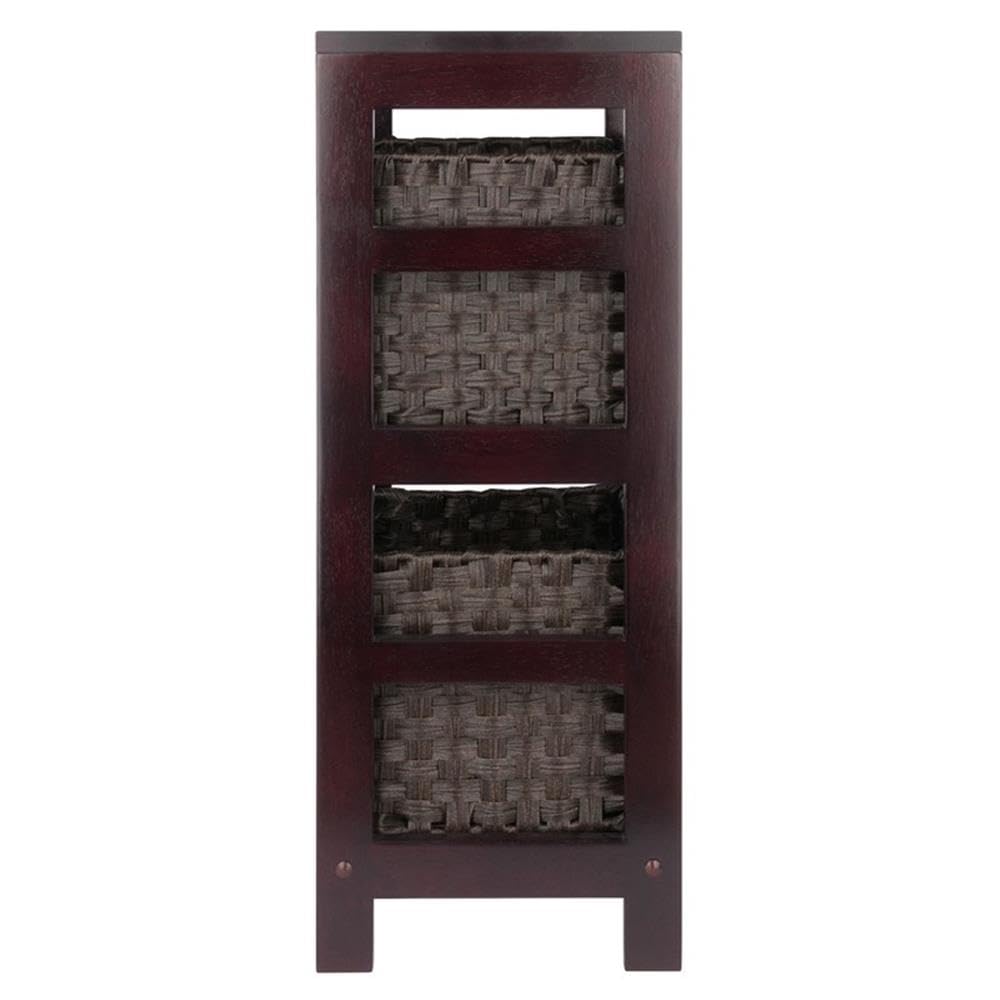 Winsome Leo 2-Tier Storage Shelf with 2 Foldable Woven Baskets, for Living Room, Home Office, Bedroom, Espresso