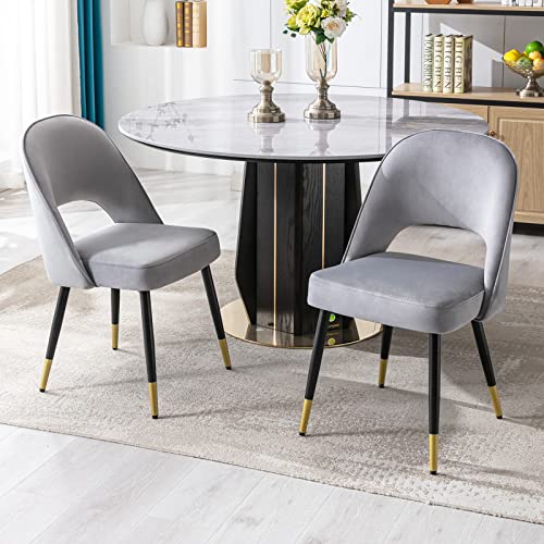 Wahson Velvet Padded Dining Chairs Set Of 2 Side Chairs Kitchen Corner Chairs With Metal Legs, Modern Leisure Chairs For Dining Room/Living Room, Grey