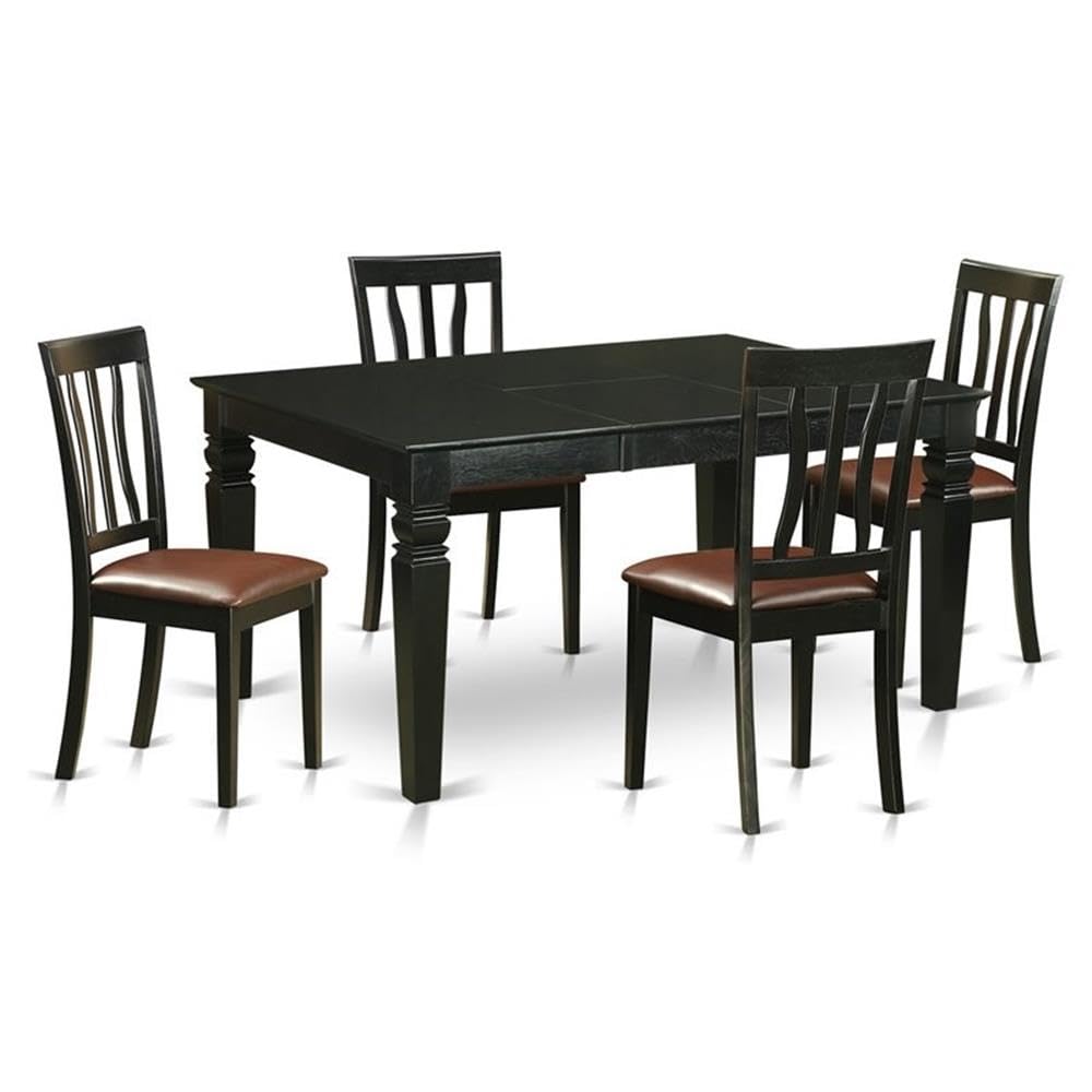 East West Furniture WEAN5-BLK-LC 5 Piece Dining Table Set for 4 Includes a Rectangle Kitchen Table with Butterfly Leaf and 4 Faux Leather Kitchen Dining Chairs, 42x60 Inch, Black