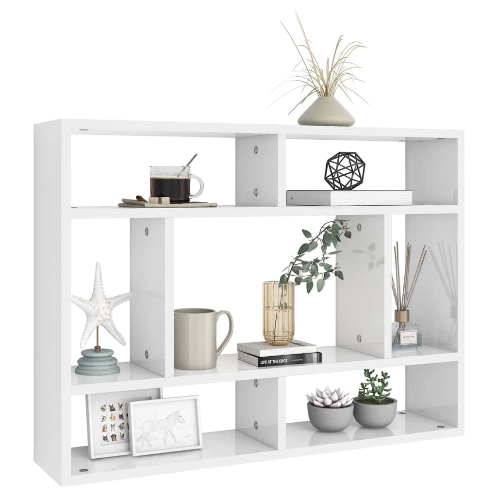 vidaXL Wall Shelf High Gloss White 29.5&quot;x6.3&quot;x21.7&quot; Engineered Wood