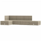 vidaXL 5-Piece Patio Lounge Set in Gray Poly Rattan - Weather Resistant, Powder-Coated Steel Frame, Adjustable Seating, Elegant Design, Includes 2 Sofas, 2 Footstools, and Cushions