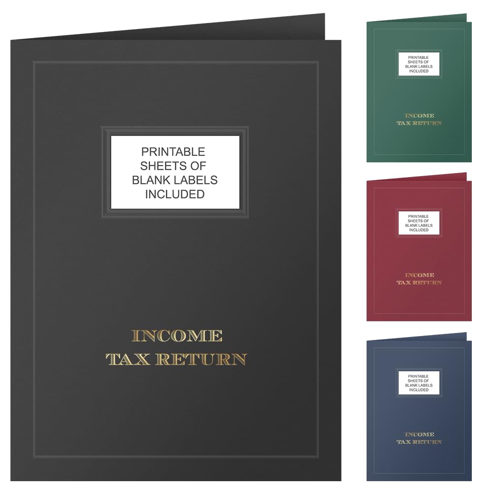 The Gallery Collection, 50 Count, Black, Income Tax Return Pocket Folders, Gold Foil With Customizable Labels, For Tax Professio