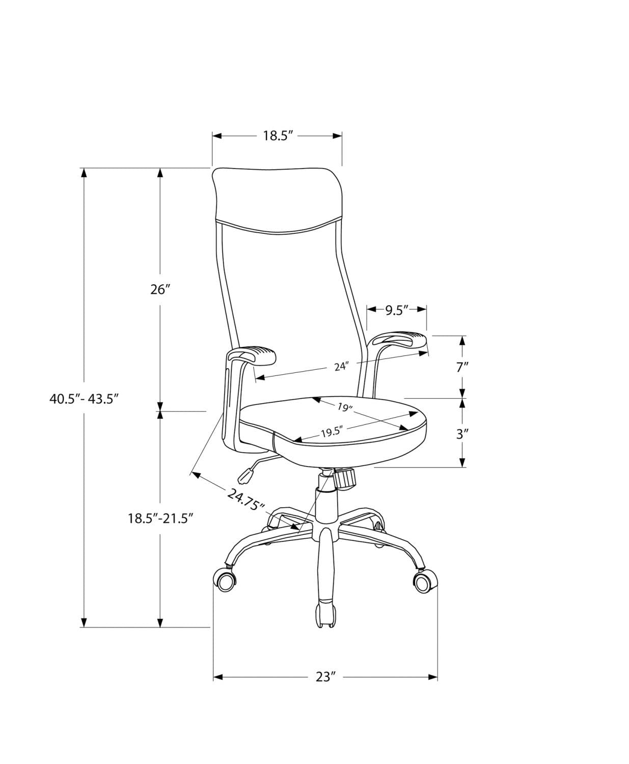 Monarch Specialties 7324, Adjustable Height, Swivel, Ergonomic, Armrests, Computer Desk, Work, Metal, Mesh, Contemporary, Modern Office Chair Multi Position, 24&quot;L x 24.75&quot;W x 40.5&quot;H, Grey Fabric/White