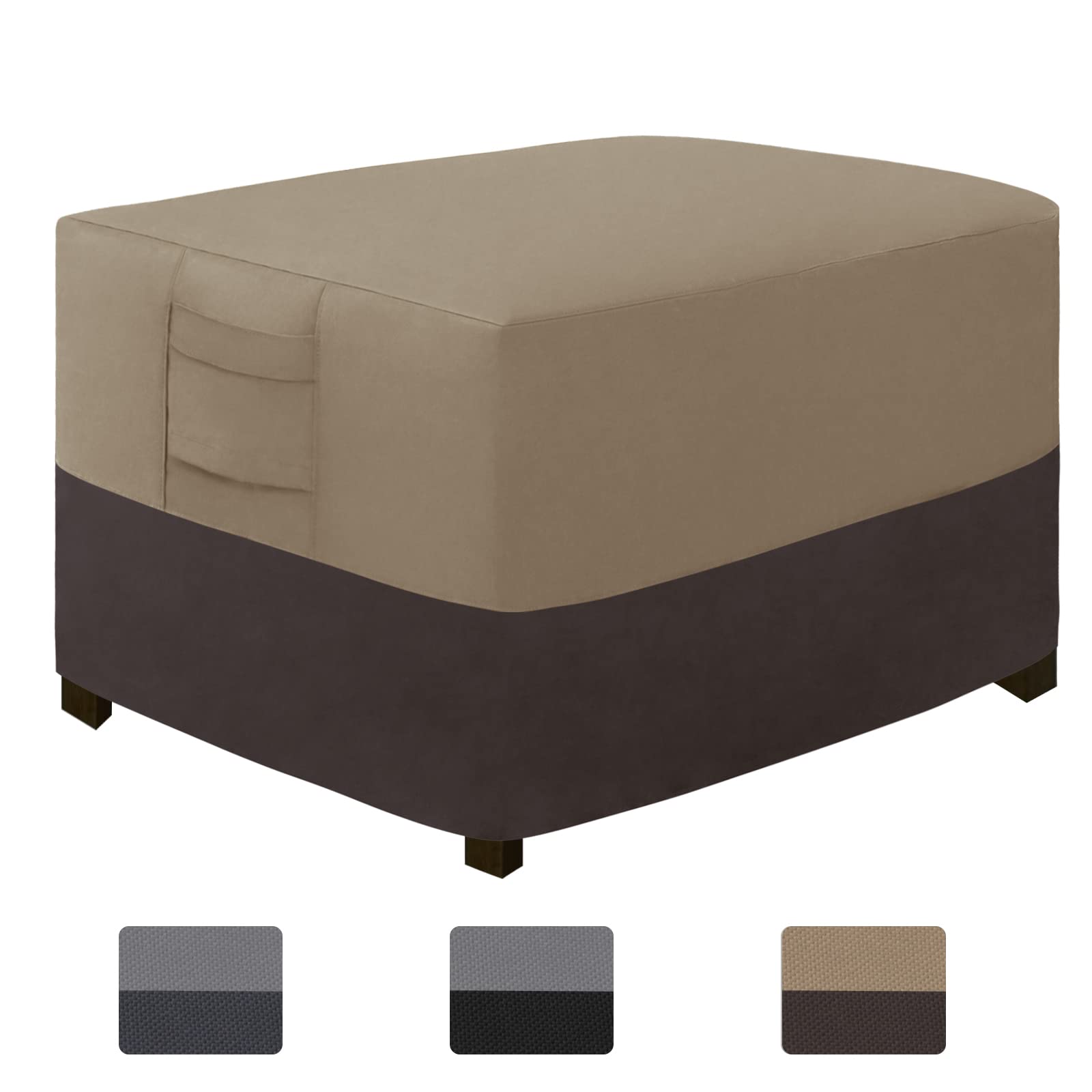 Easy-Going Outdoor Ottoman Cover, Waterproof Patio Ottoman Cover, Heavy Duty Outdoor Furniture Cover With Padded Handles (28'X22'X17', Gray/Black)