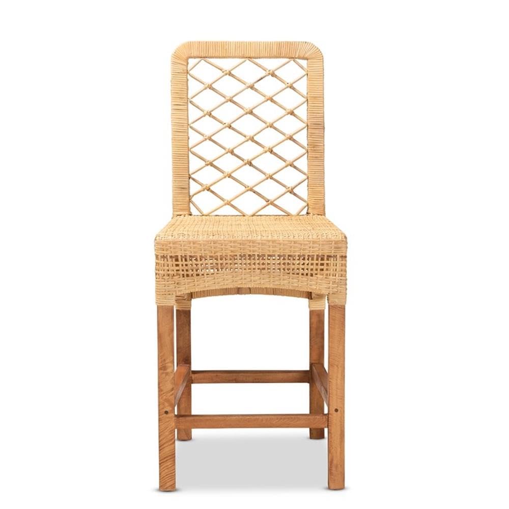 Baxton Studio Moscow Brown Rattan and Walnut Brown Finished Wood Counter Stool