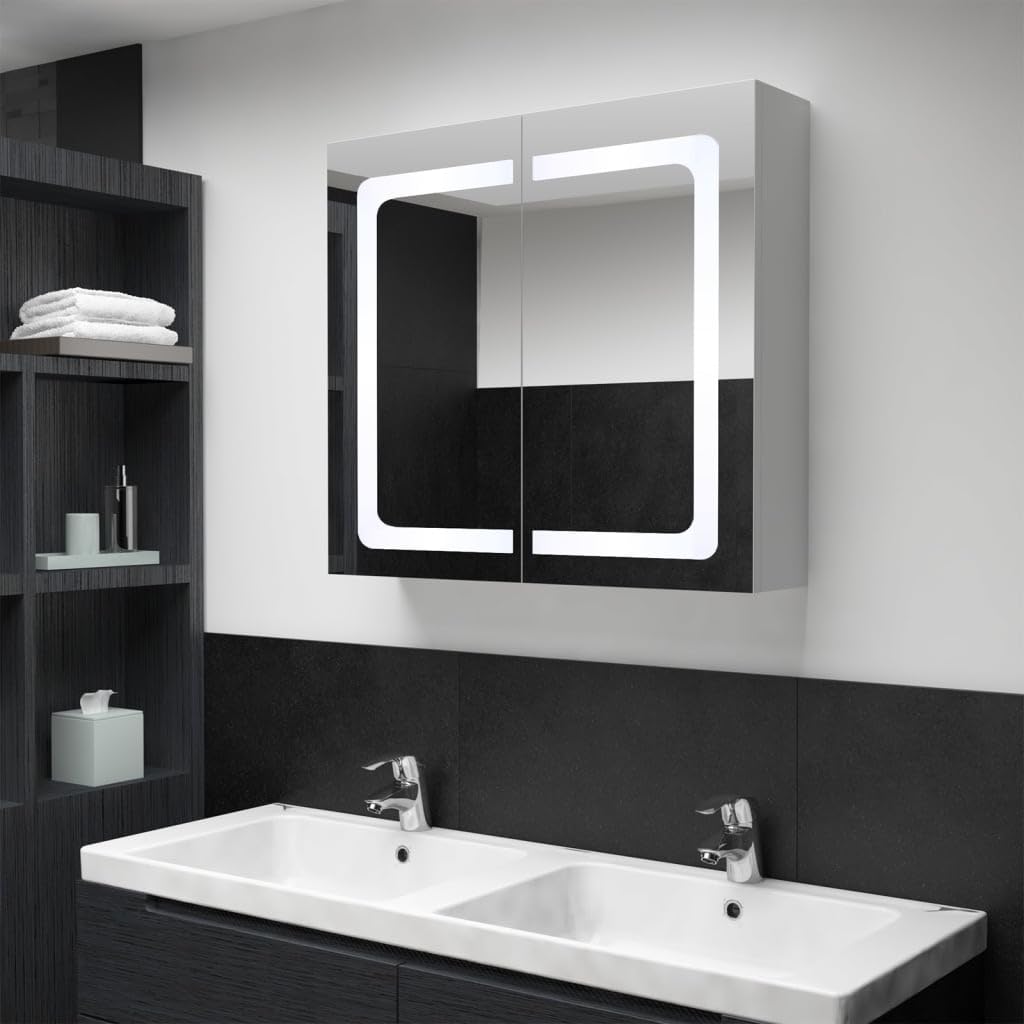 vidaXL LED Bathroom Mirror Cabinet in Anthracite Color – Modern Design - Quality MDF in Melamine Finish – Energy-Efficient LED Lighting – Spacious Storage with 3 Shelves
