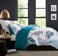 Duvet Cover Set, 600 Thread Count Cotton White Leaf Floral Pattern Print Reversible Comforter Cover Set (King, Peacock Blue-Leaf