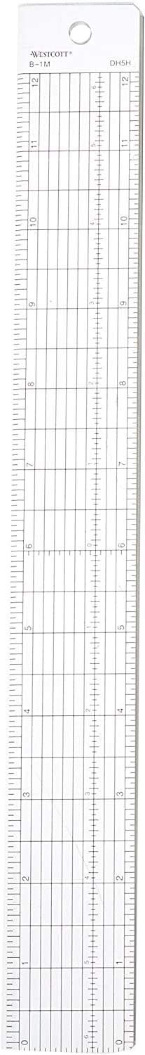 Westcott Grid Ruler With Metal Cutting Edge, 1.5 X 12', Transparent (B-1M)