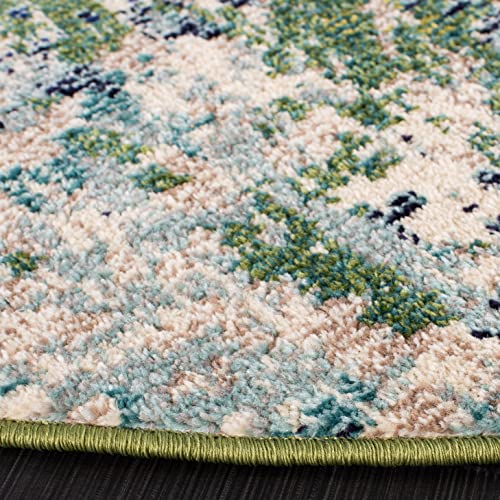Safavieh Madison Collection 5' Round Green / Turquoise Mad425Y Boho Abstract Distressed Non-Shedding Dining Room Entryway Foyer