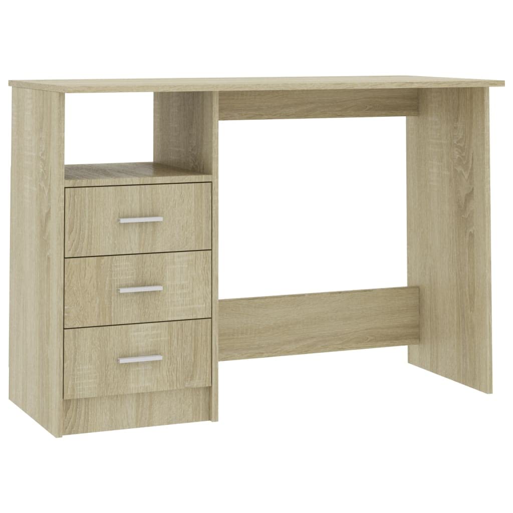 vidaXL Engineered Wood Desk with Three Drawers and Open Compartment, Sturdy and Durable Home Office Furniture, Sonoma Oak Finish, 43.3&quot;x19.7&quot;x29.9&quot;