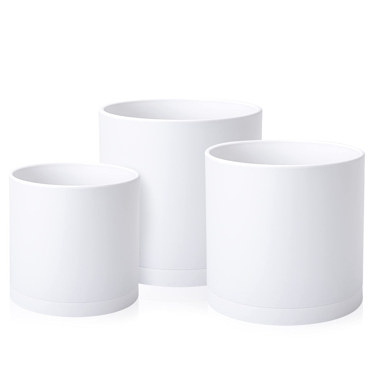 D'Vine Dev 10 Inch 12 Inch 14 Inch, Set Of 3 Plastic Planter Pots For Plants With Drainage Hole And Seamless Saucers, White Colo