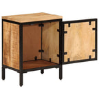 vidaXL Bed Cabinet - Rectangular Nightstand, 15.7"x11.8"x20.7", Solid Rough Mango Wood, Brown, Iron Legs for Bedroom/Living Room